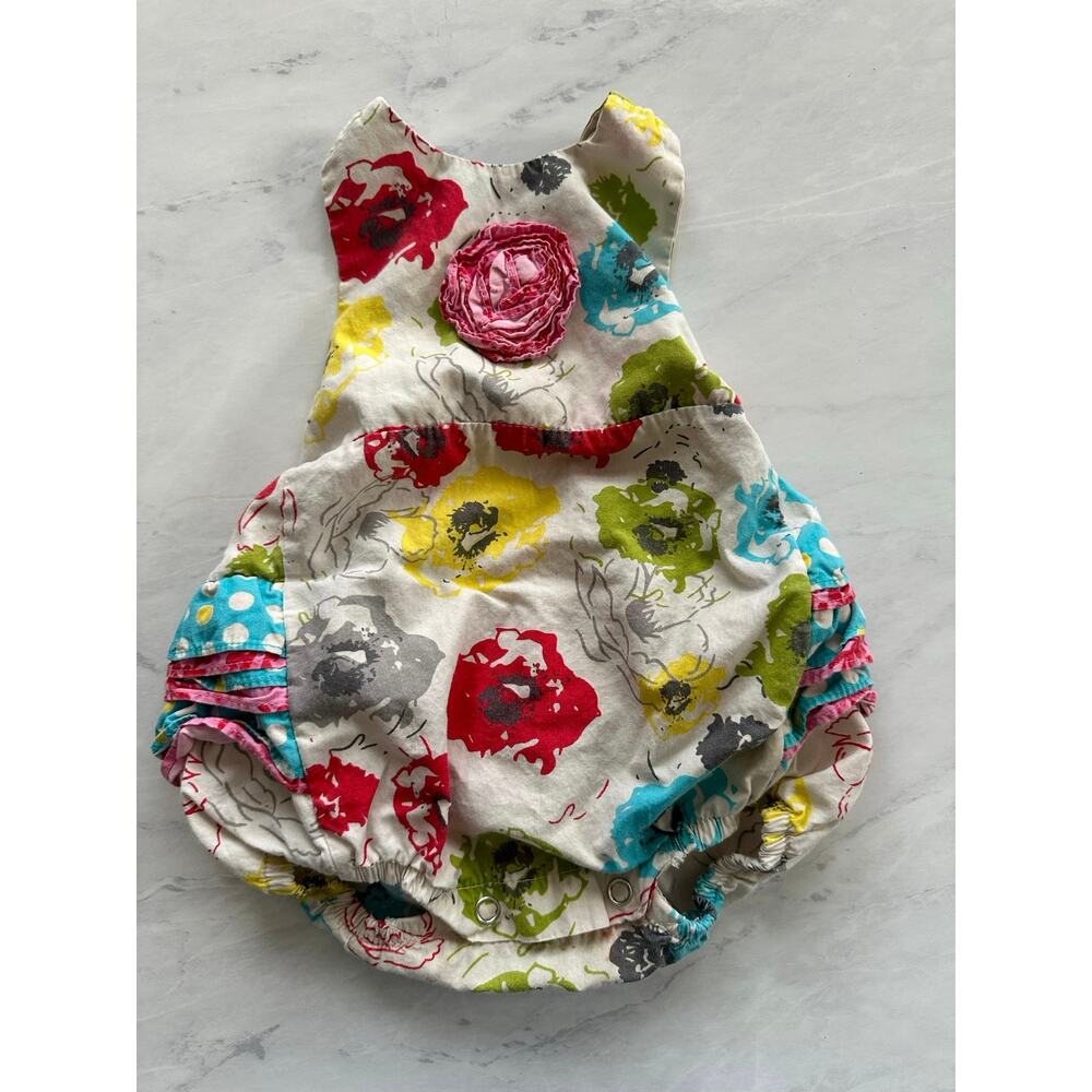 Jelly the Pug bubble tank romper girls 12 months one piece floral rosette ruffle